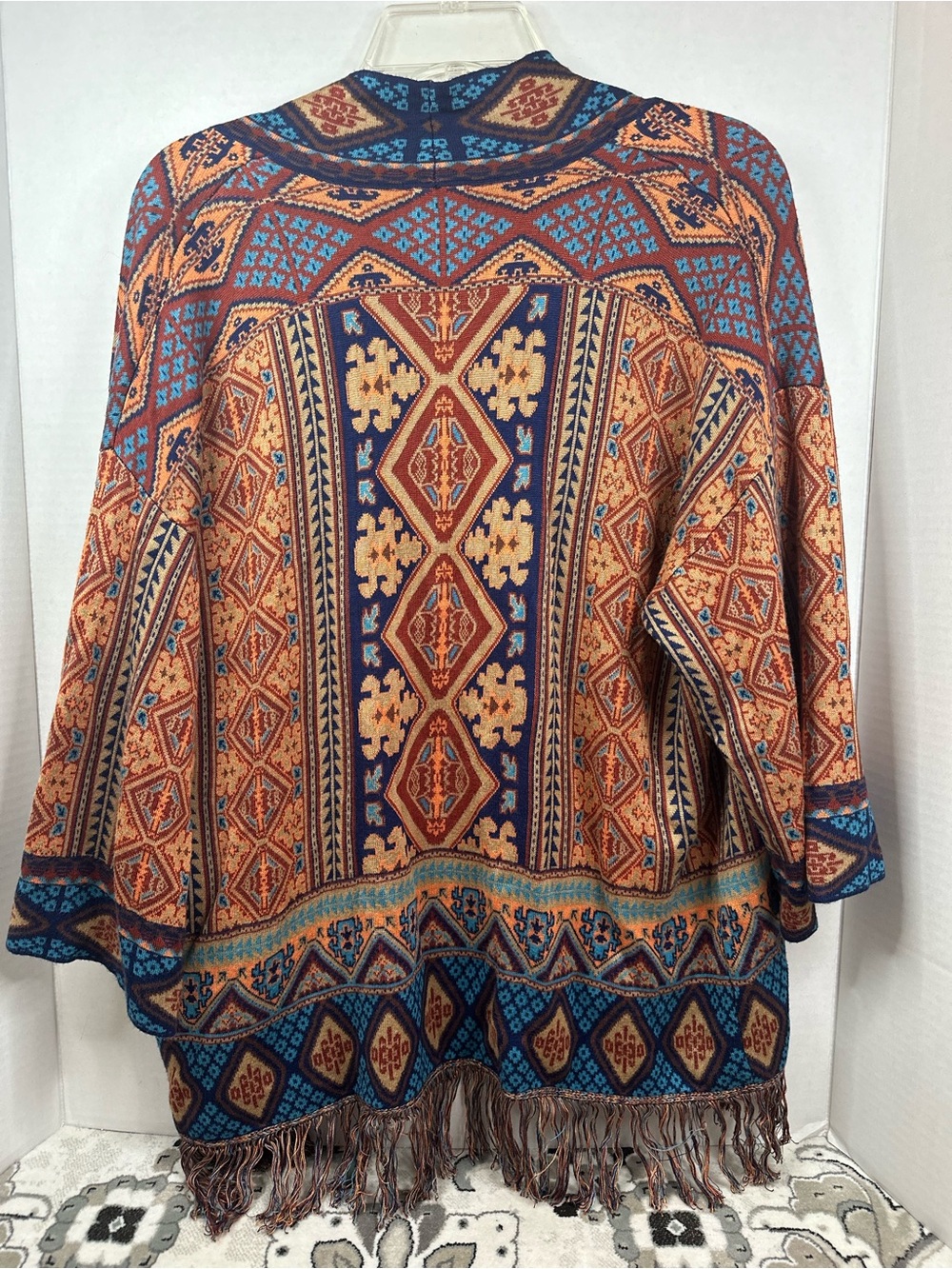 Ruby Rd. Multicolor Boho Open-Front Fringe Cardigan, size XL - Picture 5 of 6